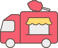 Illustration Of Candyfloss Truck Stall Icon In Red And Yellow Color. vector