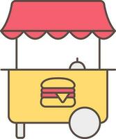 Isolated Burger Food Cart Icon In Red And Yellow Color. vector