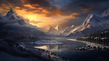 un montar Everest, nieve y mágico paisaje. ai generativo foto