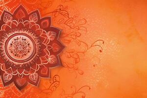 orange Pantone color background paper texture Rangoli pattern painting. photo