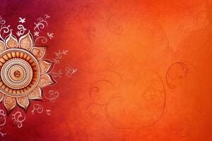 orange Pantone color background paper texture Rangoli pattern painting. photo