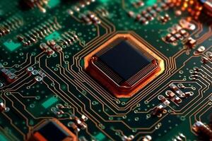 Macro photography of Electronic Circuit Board top view. photo