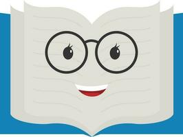 Happy Open Book Cartoon Character Blue And White Icon. vector