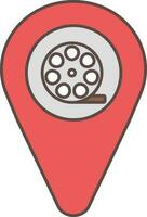 Cinema Map Marker Icon In Red And Gray Color. vector