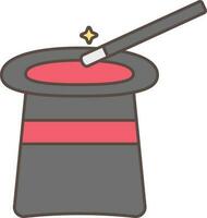 Magic Hat And Wand Icon In Red And Gray Color. vector