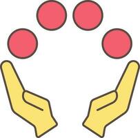 Hand Juggling Balls Icon In Red And Yellow Color. vector