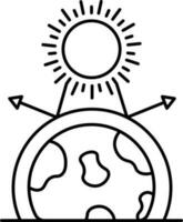 Sun Rays Transfer On Earth Layer Line Art Icon. vector