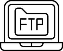 Laptop Ftp Icon In Black Line Art. vector