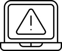 Warning Message In Laptop Screen Black Outline Icon. vector