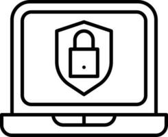 Black Linear Style Data Security In Laptop Icon. vector