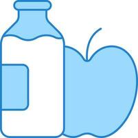 Milk Bottle And Apple For Healthy Nutrition Icon In Blue And White Color. vector