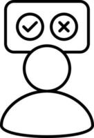 Right And Wrong Choice Man Icon In Black Outline. vector