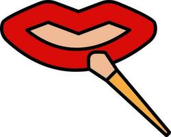 Lipstick Brush Apply Lip Icon In Red And Yellow Color. vector