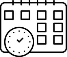 Calendar With Clock Icon In Line Art. vector