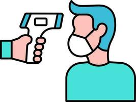 Checking Man Temperature With Thermal Gun Colorful Icon. vector