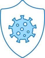 Virus Shield Flat Icon In White And Blue Color. vector