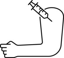 Syringe Inject In Arm Icon Or Symbol In Line Art. vector