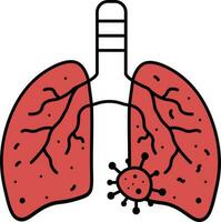 Virus Infected Lungs Red And White Icon. vector