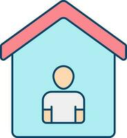 Illustration Of Man Stay In Home Red And Blue Icon. vector