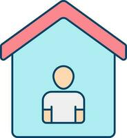 Illustration Of Man Stay In Home Red And Blue Icon. vector