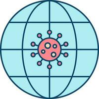 Flat Style Virus In World Red And Blue Icon. vector