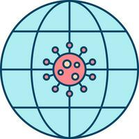 Flat Style Virus In World Red And Blue Icon. vector