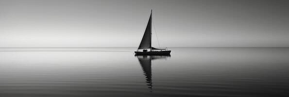 white image of a lone sailboat on a calm sea, photo