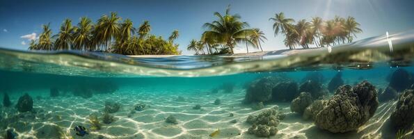 Photograph of beautiful inviting beach scene with blue sky. photo