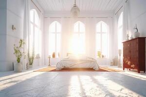 The holy light in white bedroom at the white morning. photo