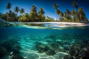 Photograph of beautiful inviting beach scene with blue sky. photo