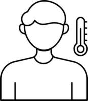 Fever Man With Thermometer Black Outline Icon. vector