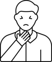 Young Man Touch Throat Black Linear Icon. vector