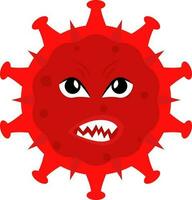 Angry Virus Emoticon In Red Color. vector