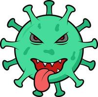 Flat Illustration Of Tongue Out Virus Cartoon Face Green Icon. vector