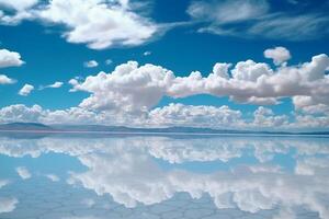 salar Delaware uyuni, reflexión agua, cielo. ai generativo foto