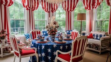 Decorated in red white and blue for 4th July celebration. photo