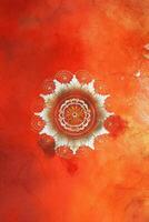 orange Pantone color background paper texture Rangoli pattern painting. photo