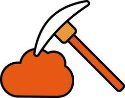 Cloud And Pickaxe Flat Icon In Orange And White Color. vector