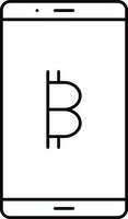 negro contorno bitcoin con inteligente teléfono icono. vector