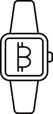 Stroke Style Bitcoin With Smart Watch Icon.