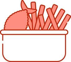 Illustration Of Fish And Chips Icon In Light Red And White Color. vector