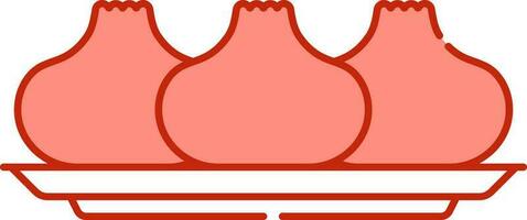 Flat Baozi Dish Plate Icon In Light Red And White Color. vector