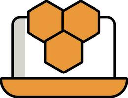 Orange Blockchain Open Application In Laptop Screen Icon Or Symbol. vector