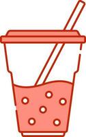 Bubble Tea Cup With Straw Icon In Light Red And White Color. vector