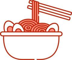 Noodles Holding Chopsticks With Egg On Bowl Icon In Light Red And White Color. vector