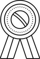 Ball Badge With Ribbon Icon In Black Outline. vector