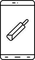 Linear Style Cricket Bat In Smartphone Screen Icon. vector