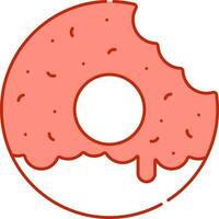 Isolated Biting Doughnut Icon In Light Red And White Color. vector