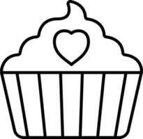 Cupcake With Heart Icon In Black Outline. vector