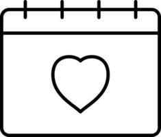 Love Calendar Icon In Black Line Art. vector